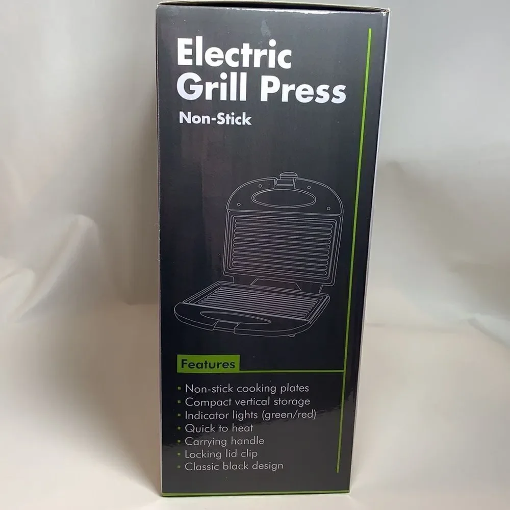 Intertek Electric Grill Press Non-Stick Compact Quick Classic Black Locking Lid